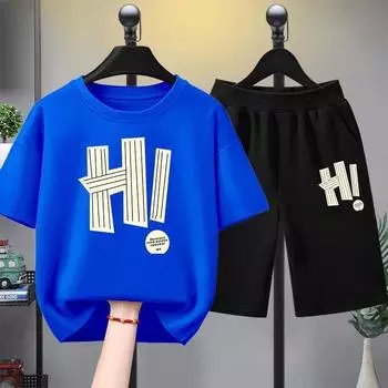 Летний комплект одежды для девочек, детские футболки и шорты с буквенным принтом для мальчиков, комплект из 2 предметов, детский комплект из топа и низа с короткими рукавами 100