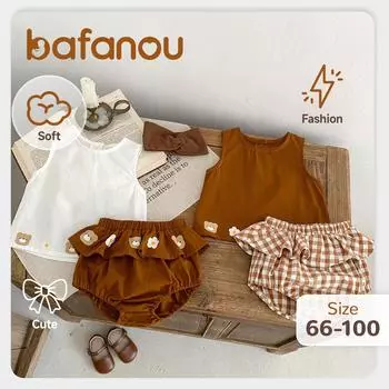 Летний комплект одежды для девочек из 2 предметов, топ без рукавов для младенцев, милые шаровары, комплекты одежды для маленьких девочек с рисунком из мультфильмов bafanou 66113 66cm(3-6M)