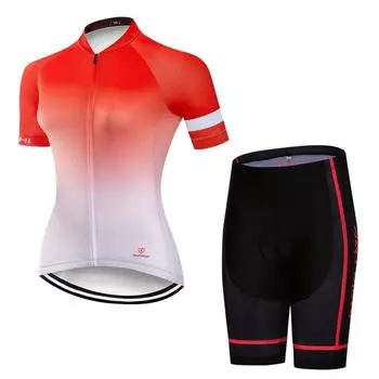 Летний комплект одежды для езды на велосипеде с коротким рукавом, градиент цвета, женские спортивные трикотажные костюмы, велосипедная одежда, костюм, гоночная велосипедная одежда, колготки S