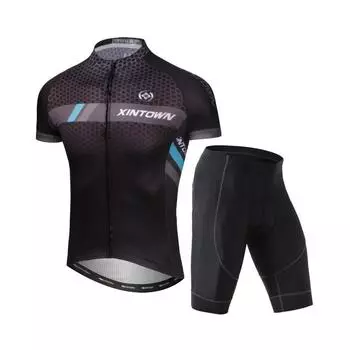 Летний комплект одежды для езды на велосипеде с короткими рукавами, мужские спортивные трикотажные костюмы, костюм для велосипедной одежды, колготки для гонок на велосипеде S чёрный