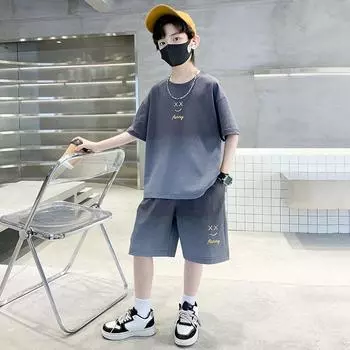 Летний комплект одежды для мальчиков, детские футболки и шорты, костюм из 2 предметов, детский верх, низ, модная одежда, спортивный костюм 170 синий