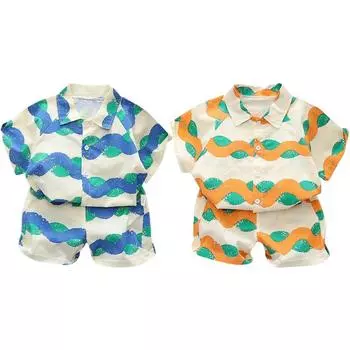 Летний комплект одежды для мальчиков, рубашка с короткими рукавами и шорты, пляжный повседневный детский комплект из двух предметов 100
