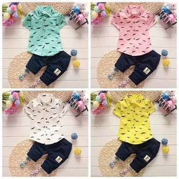 Летний комплект одежды для маленьких мальчиков, хлопковая футболка с короткими рукавами и усами, шорты, 2 шт./компл. 100 розовый