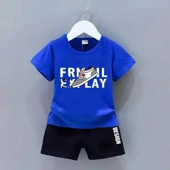 Летний комплект одежды для маленьких мальчиков и девочек, детские футболки и шорты с буквенным принтом, костюм из 2 предметов, модная детская одежда, спортивные костюмы с верхом и низом 110
