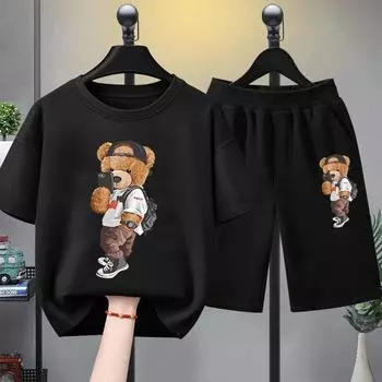 Летний комплект одежды для маленьких мальчиков, футболки с короткими рукавами и шорты с принтом, костюм из 2 предметов, повседневная детская одежда для девочек с верхом и нижней частью 100CM