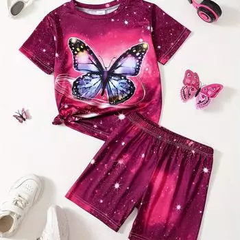 Летний комплект одежды из двух предметов с принтом «Звездная ночь и бабочка» — мечтательный и дышащий — идеально подходит для приключений на свежем воздухе и подарков 100