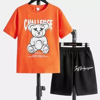 Летний комплект с мультяшным рисунком для мальчиков и девочек, футболка с короткими рукавами + шорты