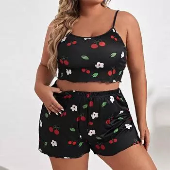 Летний комплект женских пижам большого размера, женская домашняя одежда на четыре сезона, топы на бретельках 2XL чёрный