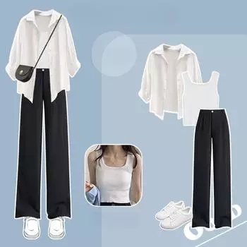 Летний костюм большого размера, женская солнцезащитная рубашка, подтяжки и брюки, костюм-тройка S