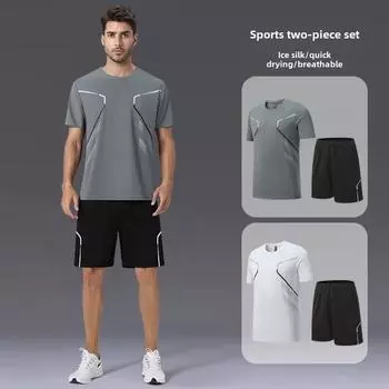 Летний костюм для бега Ice Silk Quick-Dry - унисекс с короткими рукавами и шортами M