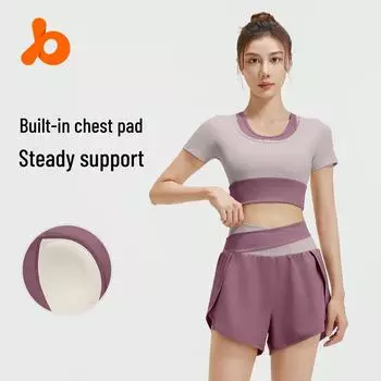 Летний костюм для йоги Juyitang из двух частей с цветными блоками и короткими рукавами M