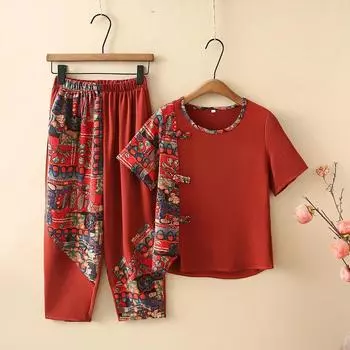 Летний костюм из 2 предметов, женская футболка большого размера, брюки, удобный топ из двух предметов с короткими рукавами и длинные брюки, свободный повседневный костюм XL
