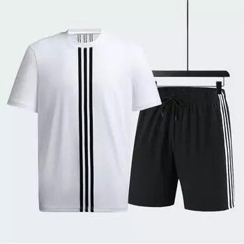 Летний костюм из ледяного шелка, мужской, быстросохнущий, дышащий, спортивный костюм с круглым вырезом, шорты, с коротким рукавом, повседневный костюм 6XL белый