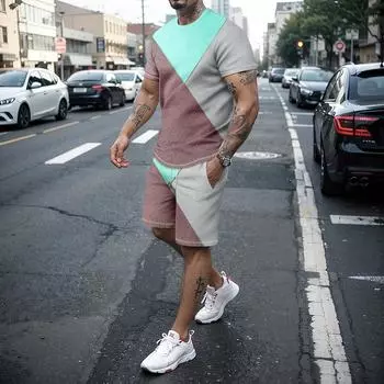 Летний костюм с короткими рукавами и шортами, 3D-линия сращивания, модный дышащий повседневный простой костюм S