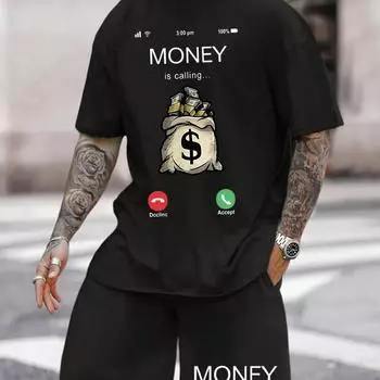 Летний костюм с короткими рукавами, мужская футболка с принтом, круглый вырез, мужской костюм с гангстерским принтом, спортивный костюм из двух частей S