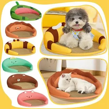 Летний коврик для домашних животных, диван для кошек, свободное пространство, летний коврик из ротанга для кошек и собак, съемный, сохраняет шейный отдел позвоночника One Size