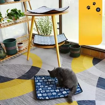 Летний коврик для питомца, подушка для сиденья для питомца, коврик из ротанга, подушка для сиденья для питомца, дышащая, нескользящая, двусторонняя, подходит для всех сезонов S