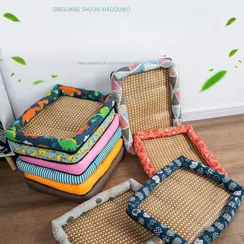 Летний коврик-гнездо для кошек, льняной коврик-гнездо, охлаждающий летний коврик для собак, коврик-гнездо для кошек, квадратный коврик из ротанга, охлаждающая кровать S (38 * 30 * 6cm )