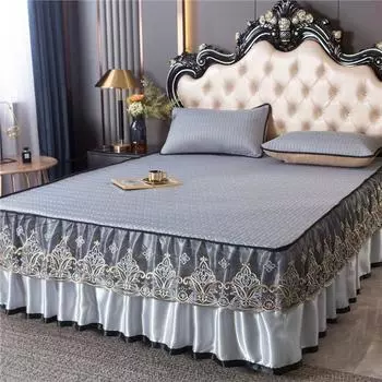Летний коврик из ледяного шелка, высококачественная моющаяся юбка-кровать, латексный летний коврик, машинная стирка, складная бытовая кровать, кружевное покрывало 1.5x2.0m 3pcs