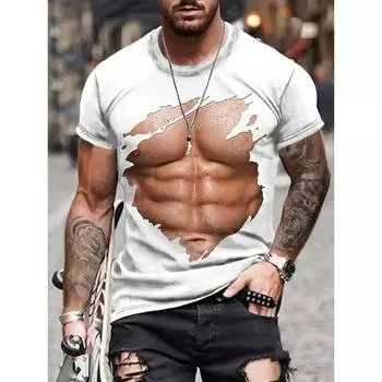 Летний круглый вырез 3D персонализированный голый кожаный принт топ модные повседневные короткие рукава мужские футболки S