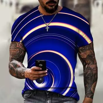 Летний круглый вырез абстрактный креативный визуальный праздник 3D принт топ модные повседневные короткие рукава мужские футболки S