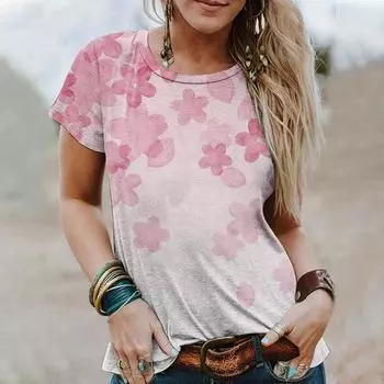 Летний круглый вырез с 3D цветным принтом, модные повседневные женские футболки с короткими рукавами S