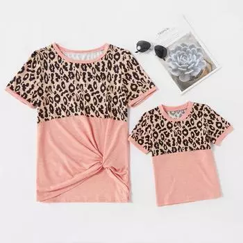 Летний круглый вырез с 3D леопардовым принтом, прошитый топ, модные повседневные женские футболки с короткими рукавами S розовый