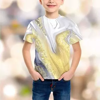 Летний круглый вырез с 3D-принтом, модные повседневные детские футболки для мальчиков с короткими рукавами 110