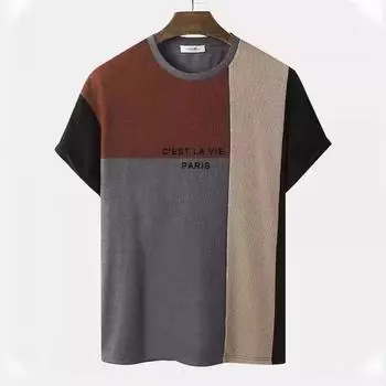 Летний круглый вырез с 3D-принтом в стиле ретро в полоску с цветными блоками, модные повседневные мужские футболки с короткими рукавами S