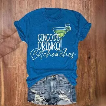 Летний круглый вырез с 3D рисунком напитка, топ, модные повседневные женские футболки с коротким рукавом S