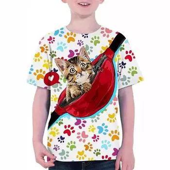 Летний круглый вырез с 3D рисунком животных, модный повседневный топ с короткими рукавами для мальчиков 170