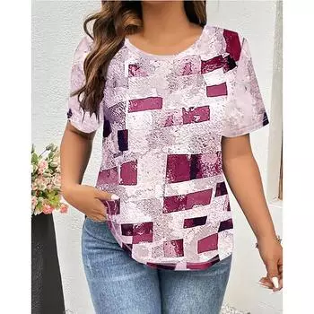 Летний круглый вырез с принтом 3D ретро-блоков, модные повседневные женские футболки с короткими рукавами больших размеров 5XL