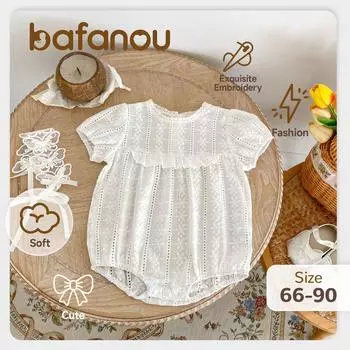 Летний кружевной вышитый комбинезон для младенцев, однотонная одежда для новорожденных, дышащий комбинезон для девочек bafanou 62171 66cm(3-6M) белый
