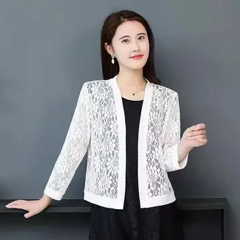 Летний кружевной жакет и шаль с юбкой на подтяжках - свободный, модный, большой размер кардигана M [Suggested weight: 80-90 jin] чёрный