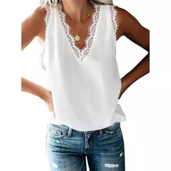 Летний кружевной жилет без рукавов с камзолом S белый