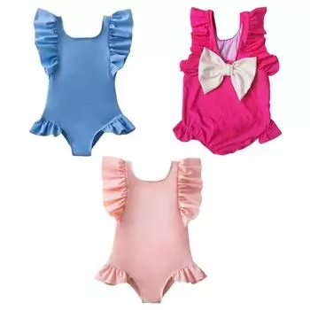 Летний купальник для девочек, цельный купальник с бантом, купальник для детей, летний купальный костюм-бикини для детей 1-6 лет L