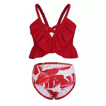 Летний купальник для девочек с оборками, раздельный, для отдыха 116 красный