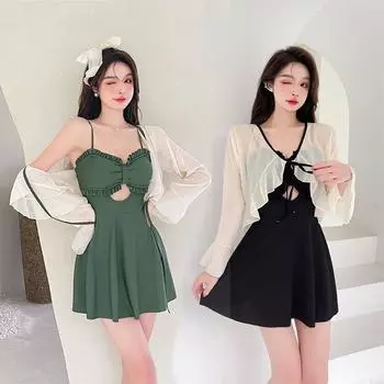 Летний купальник женский на подтяжках цельная юбка новая уличная солнцезащитная одежда консервативная сексуальная тонкая.