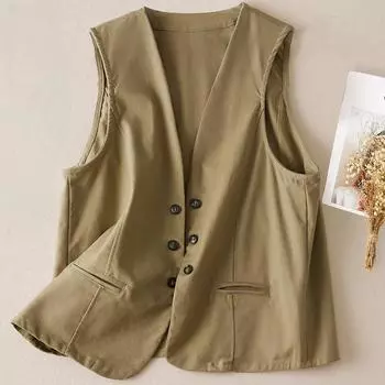 Летний льняной жилет Art Retro для женщин, свободный повседневный топ без рукавов для поездок на работу, майки, топы M хаки