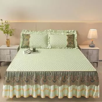 Летний латексный коврик из ледяного шелка, летний коврик из трех частей, кружевная юбка-кровать, съемное покрывало в европейском стиле, коврик для кондиционирования воздуха, постельные принадлежности 150*200cm 3pcs