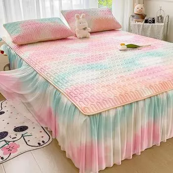 Летний латексный коврик, юбка для кровати, крутой комплект из 3 предметов, кондиционер, мягкий коврик из ледяного шелка, можно стирать в машине, односпальная двуспальная простыня 120x200cm