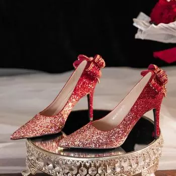 Летний лук, пайетки, градиентный цвет, туфли на высоком каблуке, свадебные туфли 34