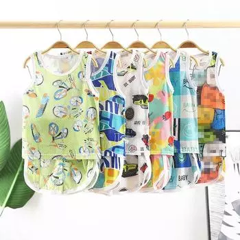 Летний милый комплект унисекс с круглым вырезом для мальчиков и девочек, комплект одежды без рукавов с героями мультфильмов, повседневная домашняя одежда 120