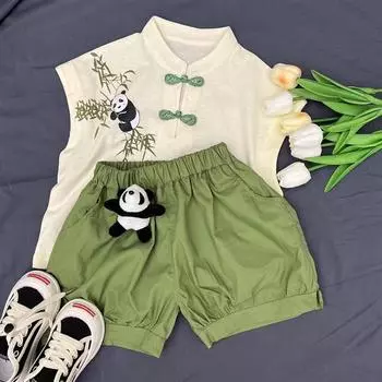 Летний милый удобный классный комплект для мальчиков, детский комплект из двух предметов: жилет без рукавов + штаны для детей среднего и младшего возраста 130