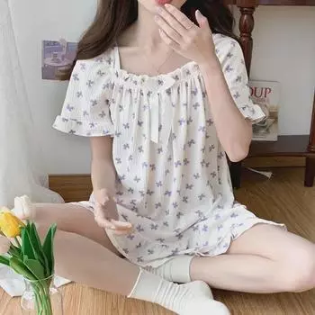 Летний милый женский пижамный комплект больших размеров в стиле принцессы — топ с короткими рукавами и шорты для дома, до 250 фунтов XXL