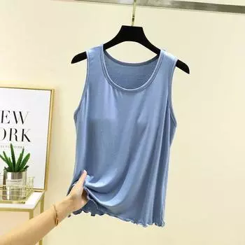 Летний модальный бюстгальтер-майка, тонкий, больших размеров, внутренние топы на бретелях, свободный круглый вырез, с нагрудными подушечками, без рукавов, базовый Light blue L (Recommendation 40.00 kg-55.00 kg
