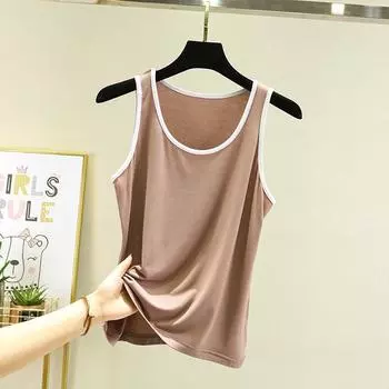 Летний модальный жилет с круглым вырезом для женщин больших размеров без рукавов, майка, которую можно носить с топом-камисолем, ночными рубашками и топами L темно-зеленого