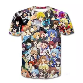 Летний модный аниме-узор, модный 3D-топ с круглым вырезом для мужчин и женщин, футболки для пар S
