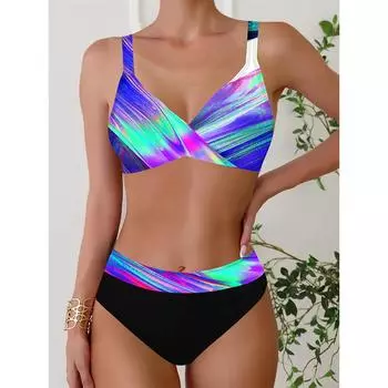 Летний модный дизайн женский бикини из двух частей с принтом витой купальник танкини и спортивная пляжная одежда S-5XL S фиолетовый