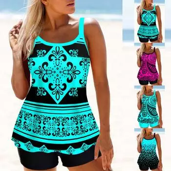 Летний модный дизайн женского комплекта бикини из двух частей с купальниками с симметричным графическим принтом и спортивной пляжной одеждой S-6XL S чёрный